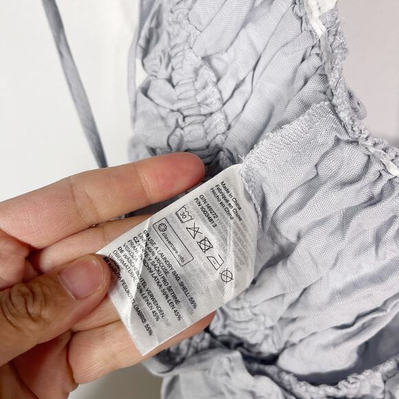 H&M Womens Small Light Blue Grey Camisole Crop Top Tank Ruffled Open Back Woven - Picture 4 of 8